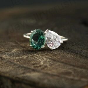 Etsy Double Stone Ring With Green Tourmaline, Size 4 1/2 in Sterling Silver